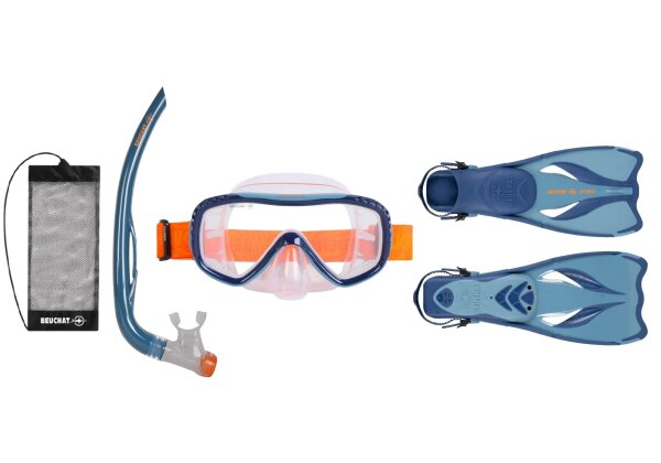 Oceo Schnorchelset - Flossen 27/31, Maske und Schnorchel - Spring Blue