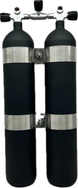 ECS Doppel 8,5L /232 bar Stahl TG konkav ( matt schwarz ) mit V4TEC Schellen und Absperrbrücke