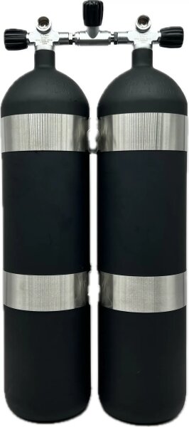 ECS Doppel 12L lang/232 bar Stahl TG konkav ( matt schwarz ) mit V4TEC Schellen und Absperrbrücke
